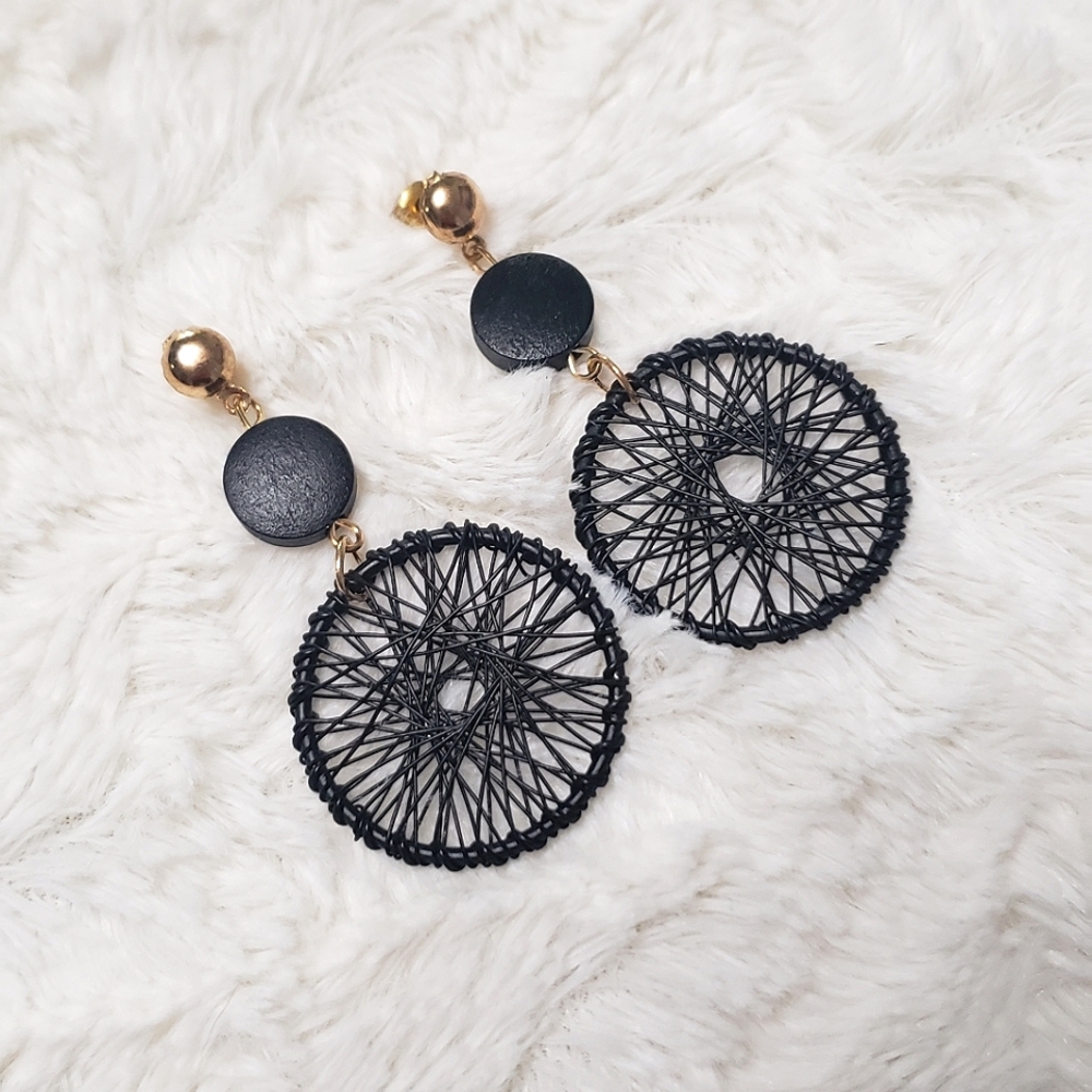 Black Mandala 🖤 Gold Round Dangle Earrings